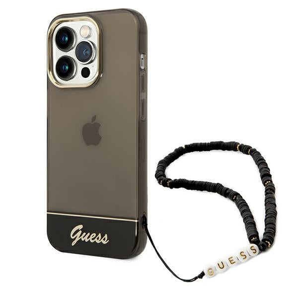 Guess Translucent Pearl Strap Case for iPhone 14 Pro - Black