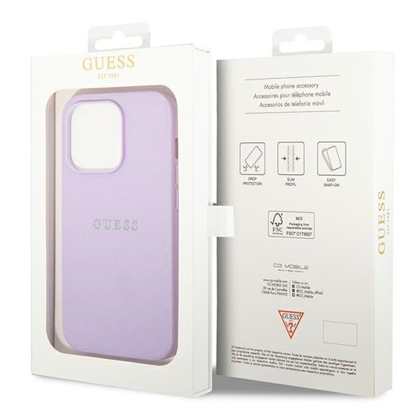 Guess Saffiano Strap Case for iPhone 14 Pro - Purple