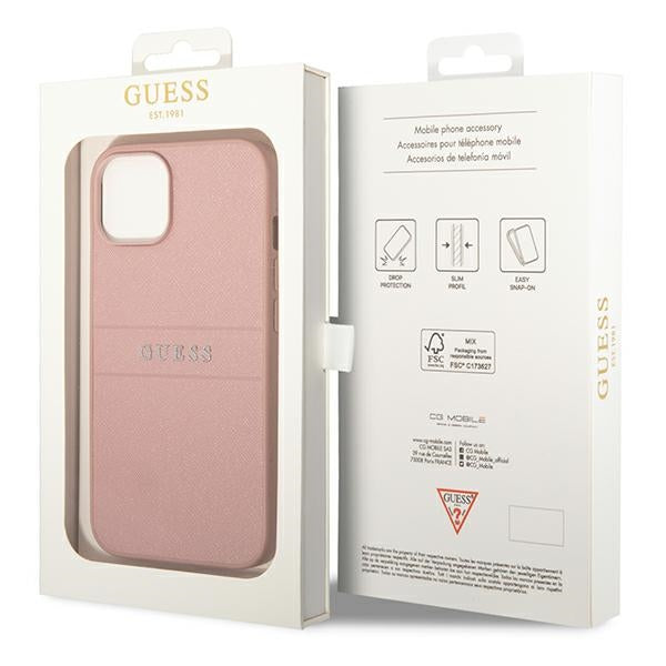 Guess Saffiano Strap Case for iPhone 14 Plus - Pink