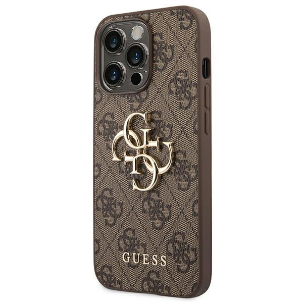 Guess 4G Big Metal Logo Case for iPhone 14 Pro - Brown