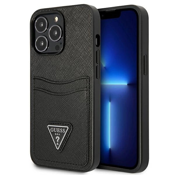 Guess Saffiano Triangle Logo Cardslot Case for iPhone 13 / 13 Pro - Black