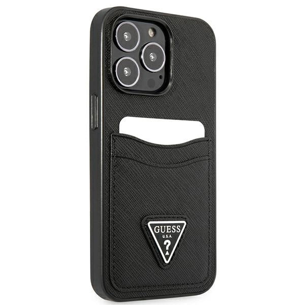 Guess Saffiano Triangle Logo Cardslot Case for iPhone 13 / 13 Pro - Black