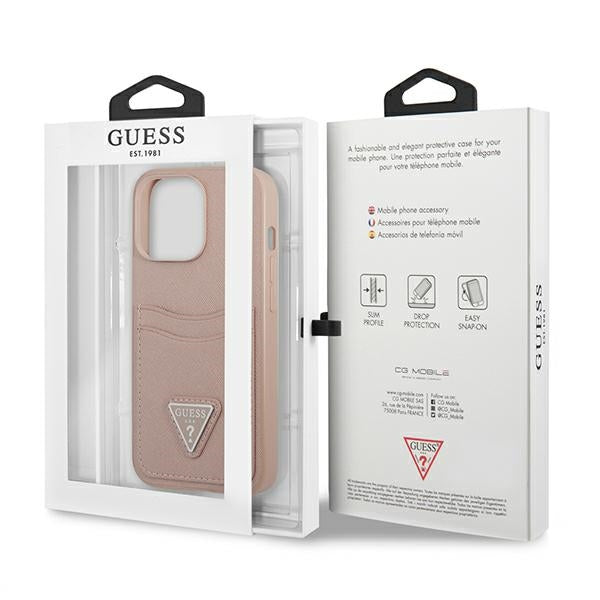 Guess GUHCP13LPSATPP iPhone 13 Pro / 13 6.1 "pink / pink hardcase SaffianoTriangle Logo Cardslot