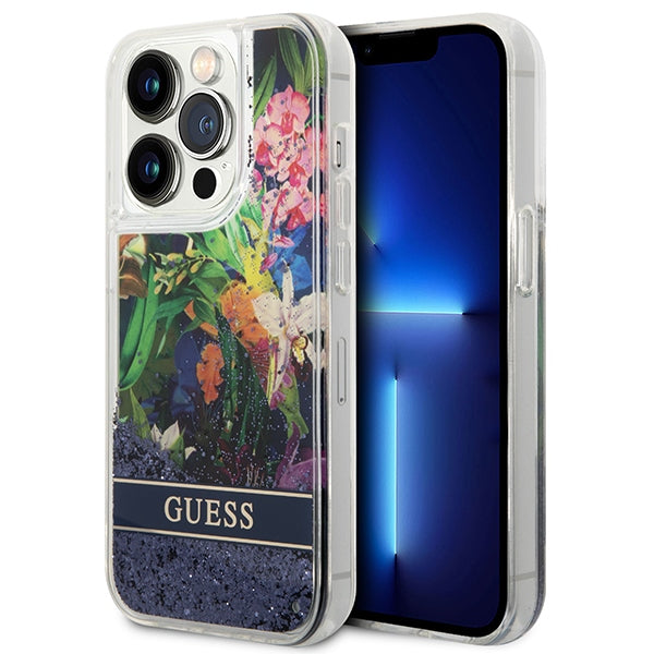 Guess GUHCP14LLFLSB iPhone 14 Pro 6.1 &quot;blue / blue hardcase Flower Liquid Glitter