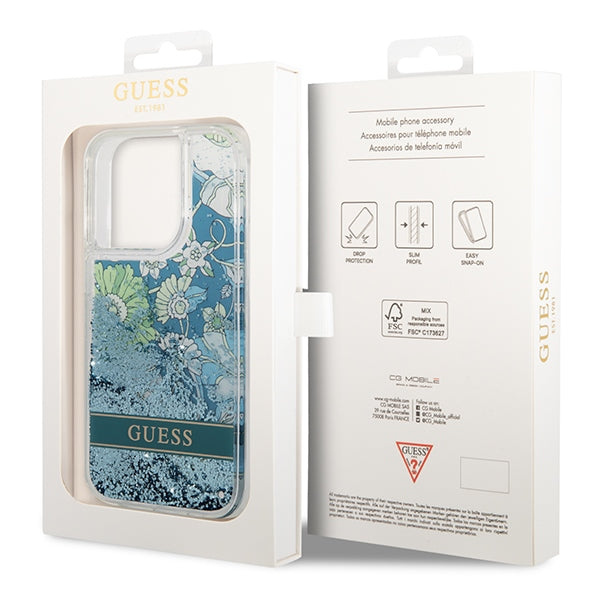 Guess GUHCP14LLFLSN iPhone 14 Pro 6.1" green/green hardcase Flower Liquid Glitter
