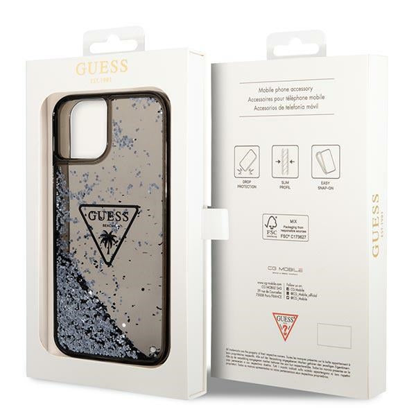 Guess GUHCP14MLFCTPK iPhone 14 Plus 6.7" black/black hardcase Liquid Glitter Palm Collection