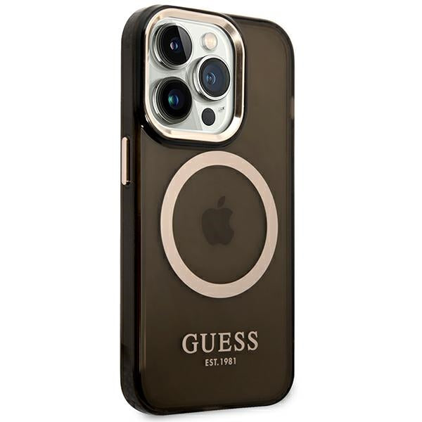 Guess GUHMP14LHTCMK iPhone 14 Pro 6.1" black/black hard case Gold Outline Translucent MagSafe