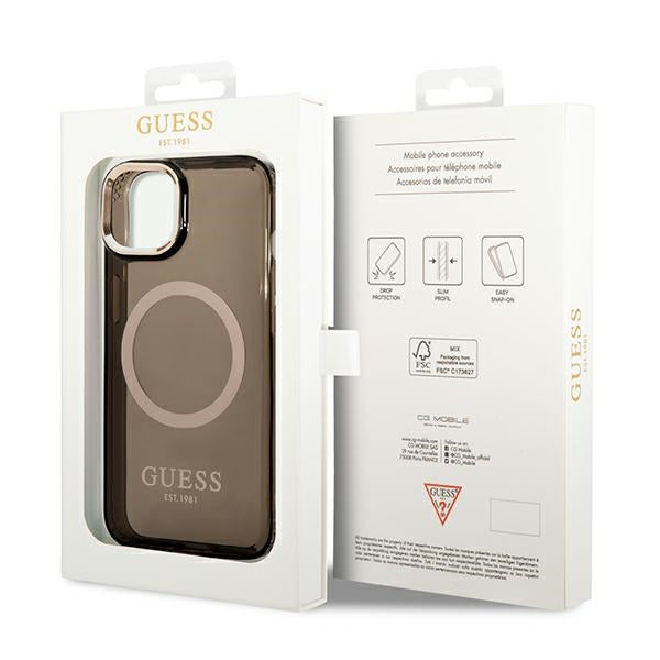 Guess GUHMP14MHTCMK iPhone 14 Plus 6.7" black/black hard case Gold Outline Translucent MagSafe