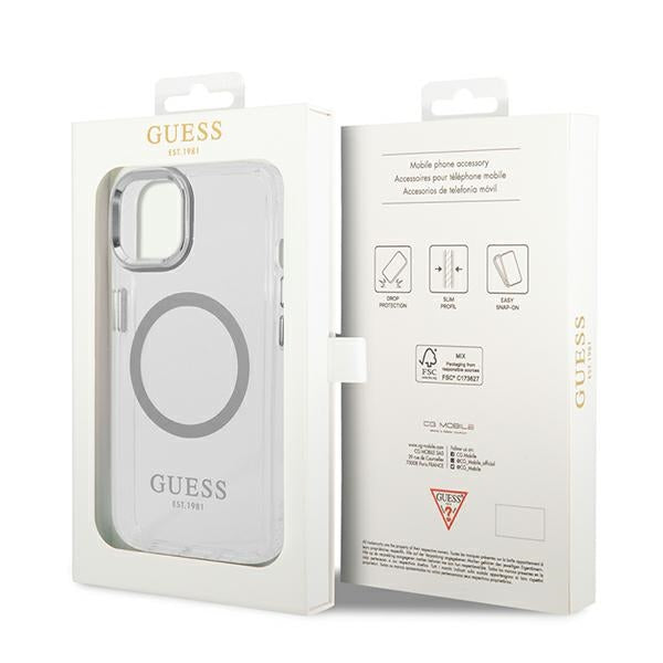 Guess GUHMP14SHTRMS iPhone 14 6.1" silver/silver hard case Metal Outline Magsafe