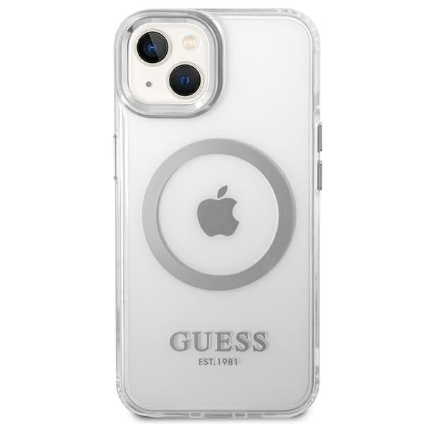 Guess GUHMP14SHTRMS iPhone 14 6.1" silver/silver hard case Metal Outline Magsafe