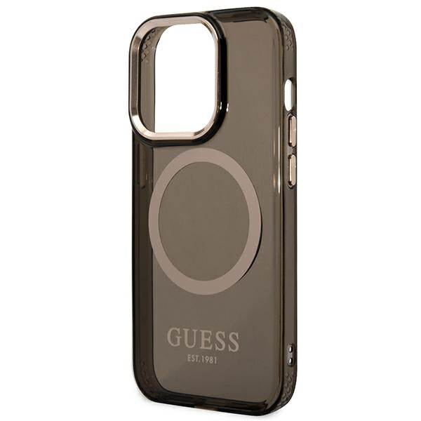 Guess GUHMP14XHTCMK iPhone 14 Pro Max 6.7" black/black hard case Gold Outline Translucent MagSafe