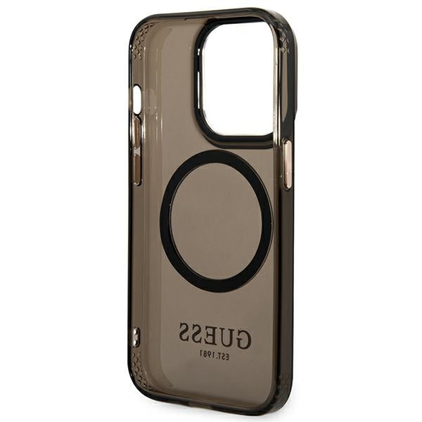 Guess GUHMP14XHTCMK iPhone 14 Pro Max 6.7" black/black hard case Gold Outline Translucent MagSafe
