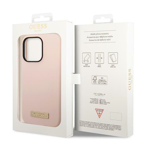 Guess GUHMP14XSBPLP iPhone 14 Pro Max 6.7" pink/pink hard case Silicone Logo Plate MagSafe