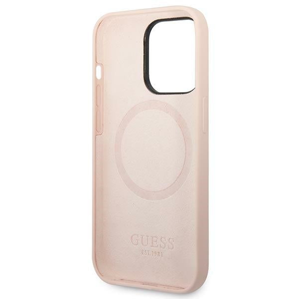 Guess GUHMP14XSBPLP iPhone 14 Pro Max 6.7" pink/pink hard case Silicone Logo Plate MagSafe