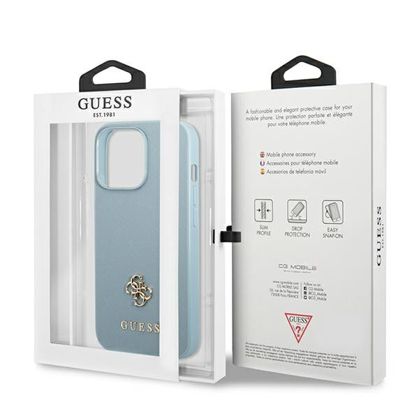 Guess Saffiano 4G Small Metal Logo case for iPhone 13 Pro Max - blue