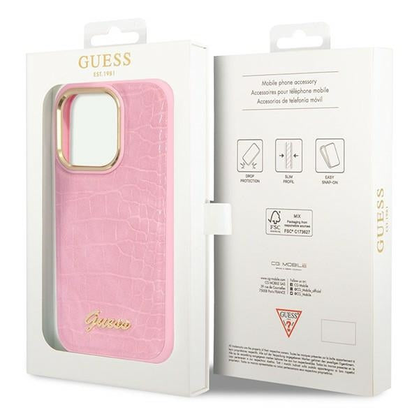 Guess Croco Collection case for iPhone 14 Pro - pink