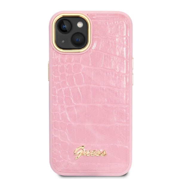 Guess Croco Collection case for iPhone 14 - pink