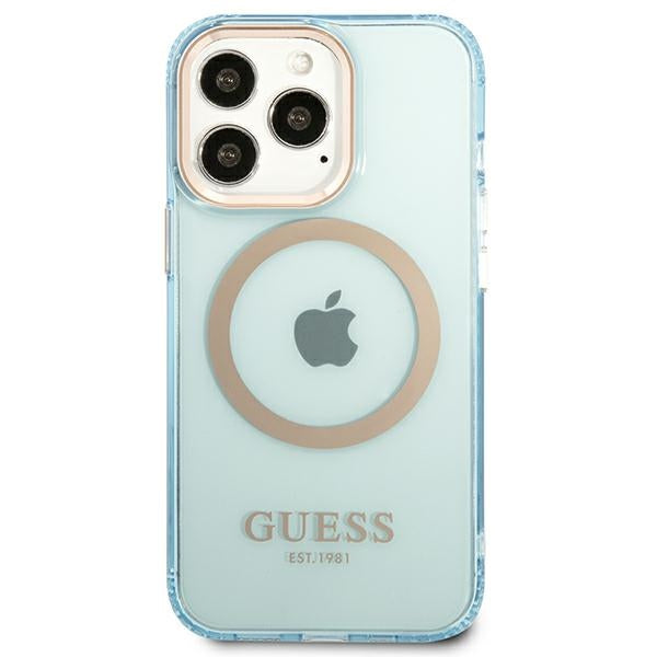 Guess Gold Outline Translucent MagSafe case for iPhone 13 Pro / iPhone 13 - blue