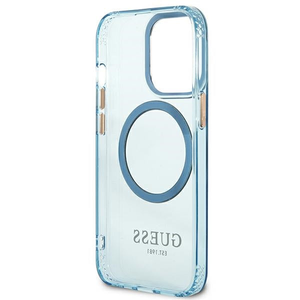 Guess Gold Outline Translucent MagSafe case for iPhone 13 Pro / iPhone 13 - blue