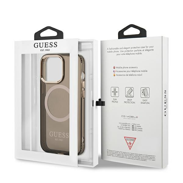 Guess Gold Outline Translucent MagSafe Case for iPhone 13 Pro / iPhone 13 - Black