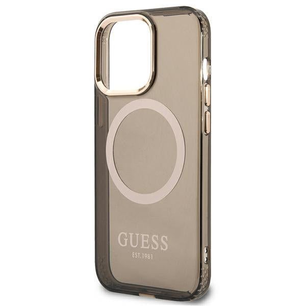 Guess Gold Outline Translucent MagSafe Case for iPhone 13 Pro / iPhone 13 - Black
