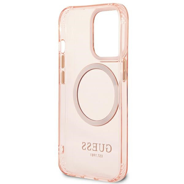 Guess GUHMP13LHTCMP iPhone 13 Pro / 13 6.1" pink/pink hard case Gold Outline Translucent MagSafe