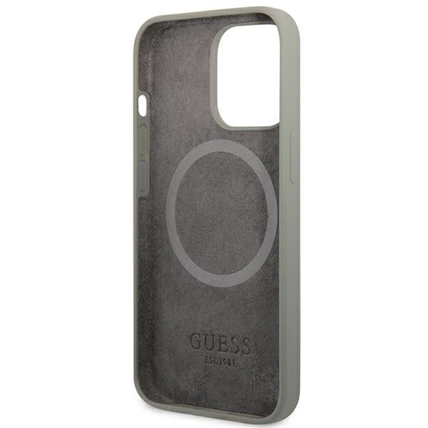 Guess GUHMP13LSPLG iPhone 13 Pro / 13 6.1" grey/grey hard case Silicone Logo Plate MagSafe