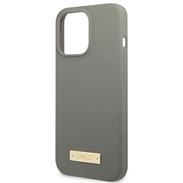 Guess GUHMP13LSPLG iPhone 13 Pro / 13 6.1" grey/grey hard case Silicone Logo Plate MagSafe