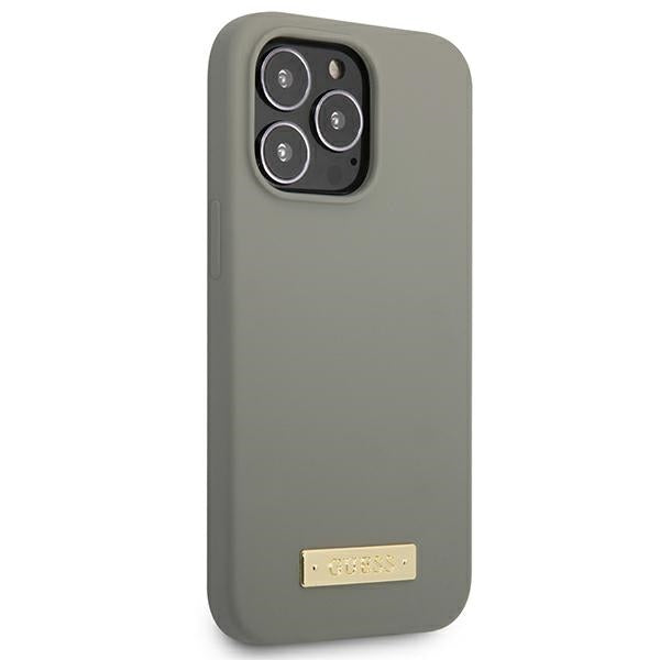 Guess GUHMP13LSPLG iPhone 13 Pro / 13 6.1" grey/grey hard case Silicone Logo Plate MagSafe