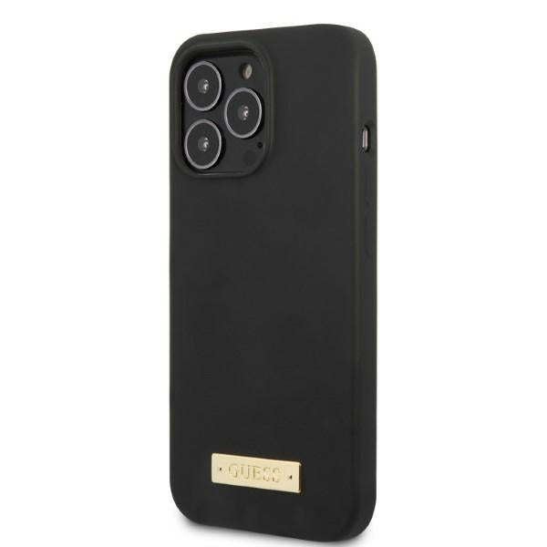 Guess GUHMP13LSPLK iPhone 13 Pro / 13 6.1" black/black hard case Silicone Logo Plate MagSafe