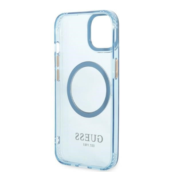 Guess Gold Outline Translucent MagSafe case for iPhone 13 - blue