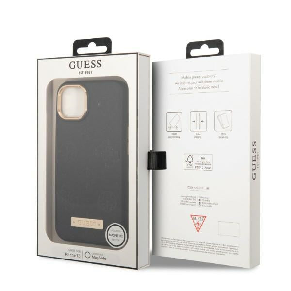 Guess GUHMP13MSAPSTK iPhone 13 6.1" black/black hardcase Peony Logo Plate MagSafe