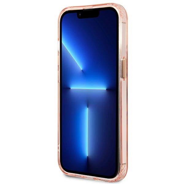 Guess Gold Outline Translucent MagSafe case for iPhone 13 Pro Max - pink