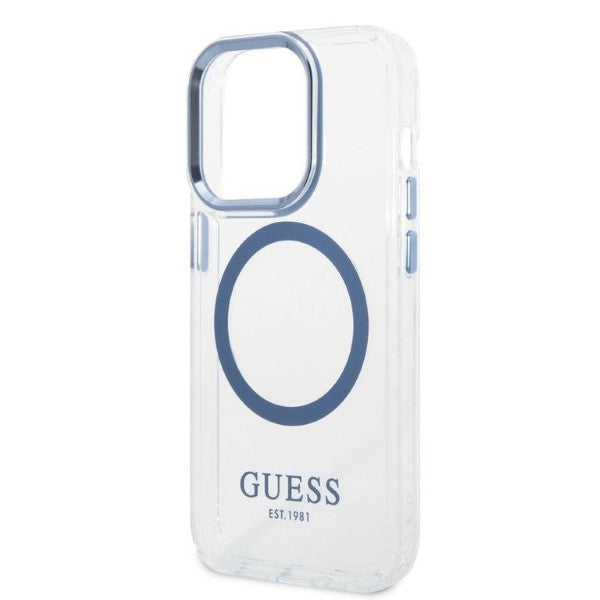 Guess Metal Outline MagSafe case for iPhone 14 Pro - blue