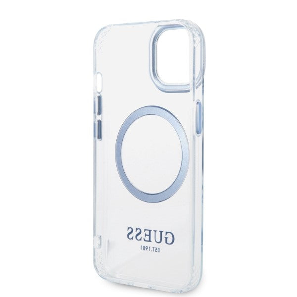 Guess Metal Outline MagSafe case for iPhone 14 Plus - blue