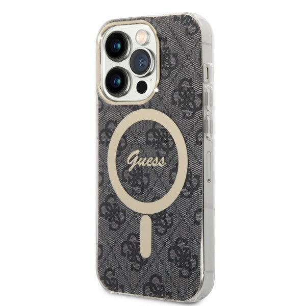 Set Guess GUBPP14LH4EACSK Case+ Charger iPhone 14 Pro 6.1" black/black hard case 4G Print MagSafe