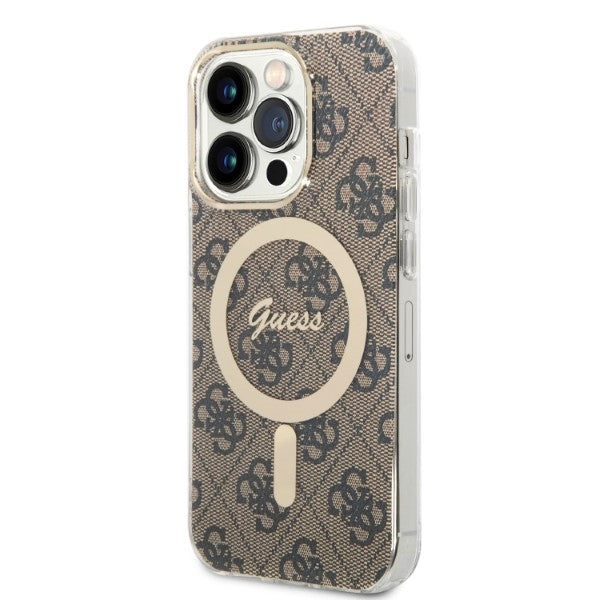 Set Guess GUBPP14LH4EACSW Case+ Charger iPhone 14 Pro 6.1" brown/brown hard case 4G Print MagSafe