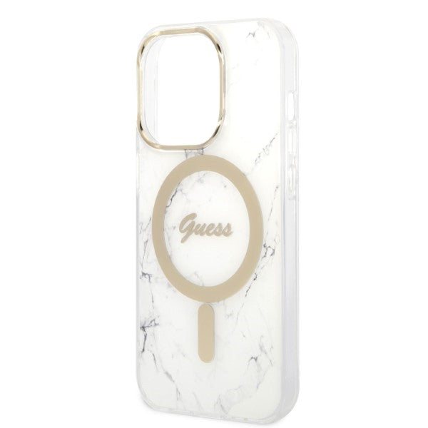Guess GUBPP14LHMEACSH Case+ Charger Set iPhone 14 Pro 6.1&quot; white/white hard case Marble MagSafe