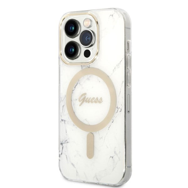 Guess GUBPP14LHMEACSH Case+ Charger Set iPhone 14 Pro 6.1&quot; white/white hard case Marble MagSafe