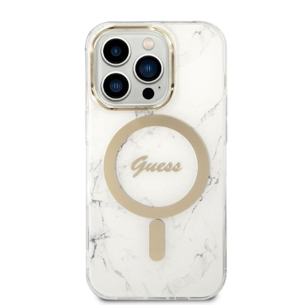 Guess GUBPP14LHMEACSH Case+ Charger Set iPhone 14 Pro 6.1&quot; white/white hard case Marble MagSafe