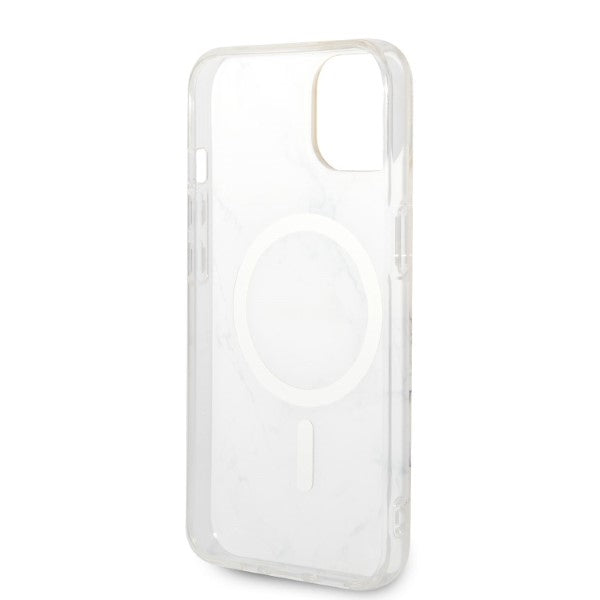Set Guess GUBPP14MHMEACSH Case+ Charger iPhone 14 Plus 6.7" white/white hard case Marble MagSafe