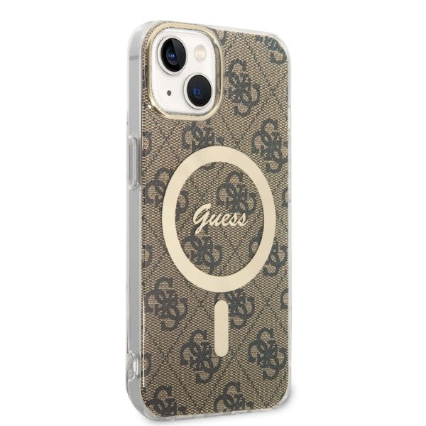 Set Guess GUBPP14SH4EACSW Case+ Charger iPhone 14 6.1" brown/brown hard case 4G Print MagSafe