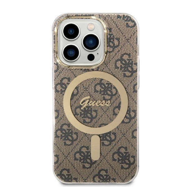 Set Guess GUBPP14XH4EACSW Case+ Charger iPhone 14 Pro Max 6.7" brown/brown hard case 4G Print MagSafe