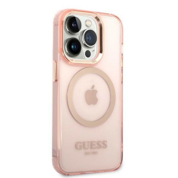 Guess GUHMP14LHTCMP iPhone 14 Pro 6.1" pink/pink hard case Gold Outline Translucent MagSafe
