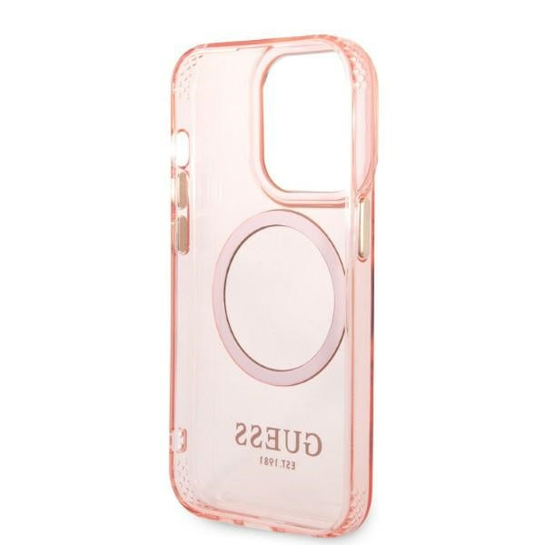 Guess GUHMP14LHTCMP iPhone 14 Pro 6.1" pink/pink hard case Gold Outline Translucent MagSafe