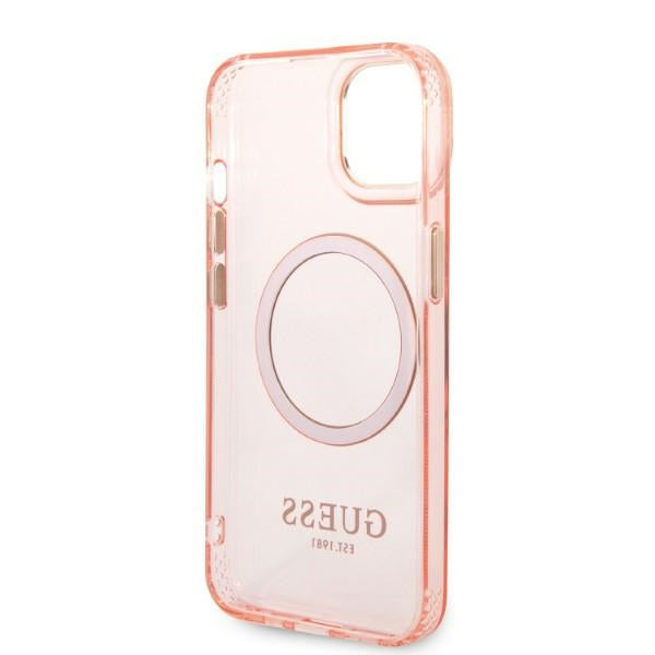 Guess GUHMP14MHTCMP iPhone 14 Plus 6.7" pink/pink hard case Gold Outline Translucent MagSafe