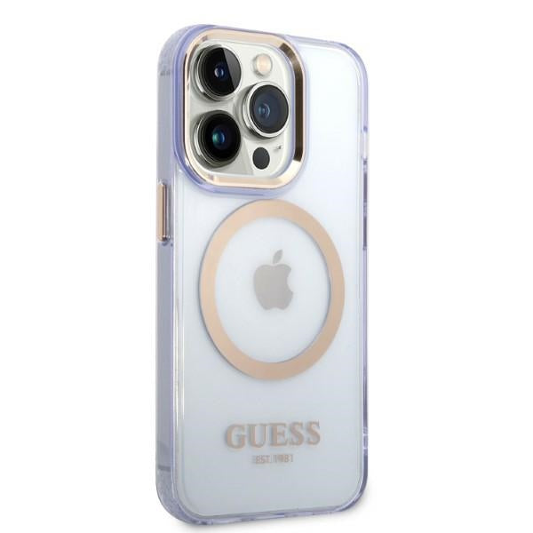 Guess Gold Outline Translucent MagSafe Case for iPhone 14 Pro Max 6.7" - Purple