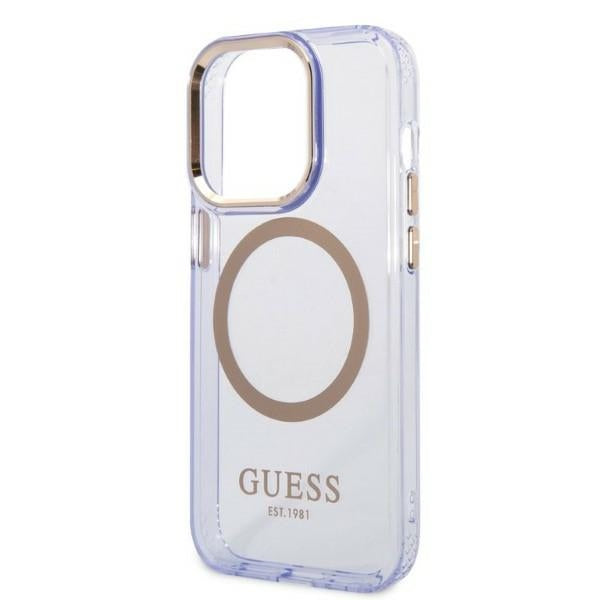 Guess Gold Outline Translucent MagSafe Case for iPhone 14 Pro Max 6.7" - Purple