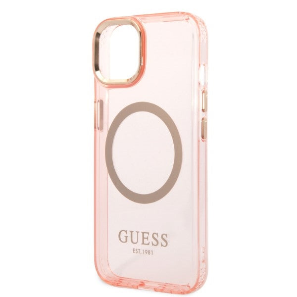 Guess GUHMP14SHTCMP iPhone 14 6.1" pink/pink hard case Gold Outline Translucent MagSafe