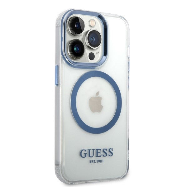 Guess GUHMP14XHTRMB iPhone 14 Pro Max 6.7" blue/blue hard case Metal Outline Magsafe